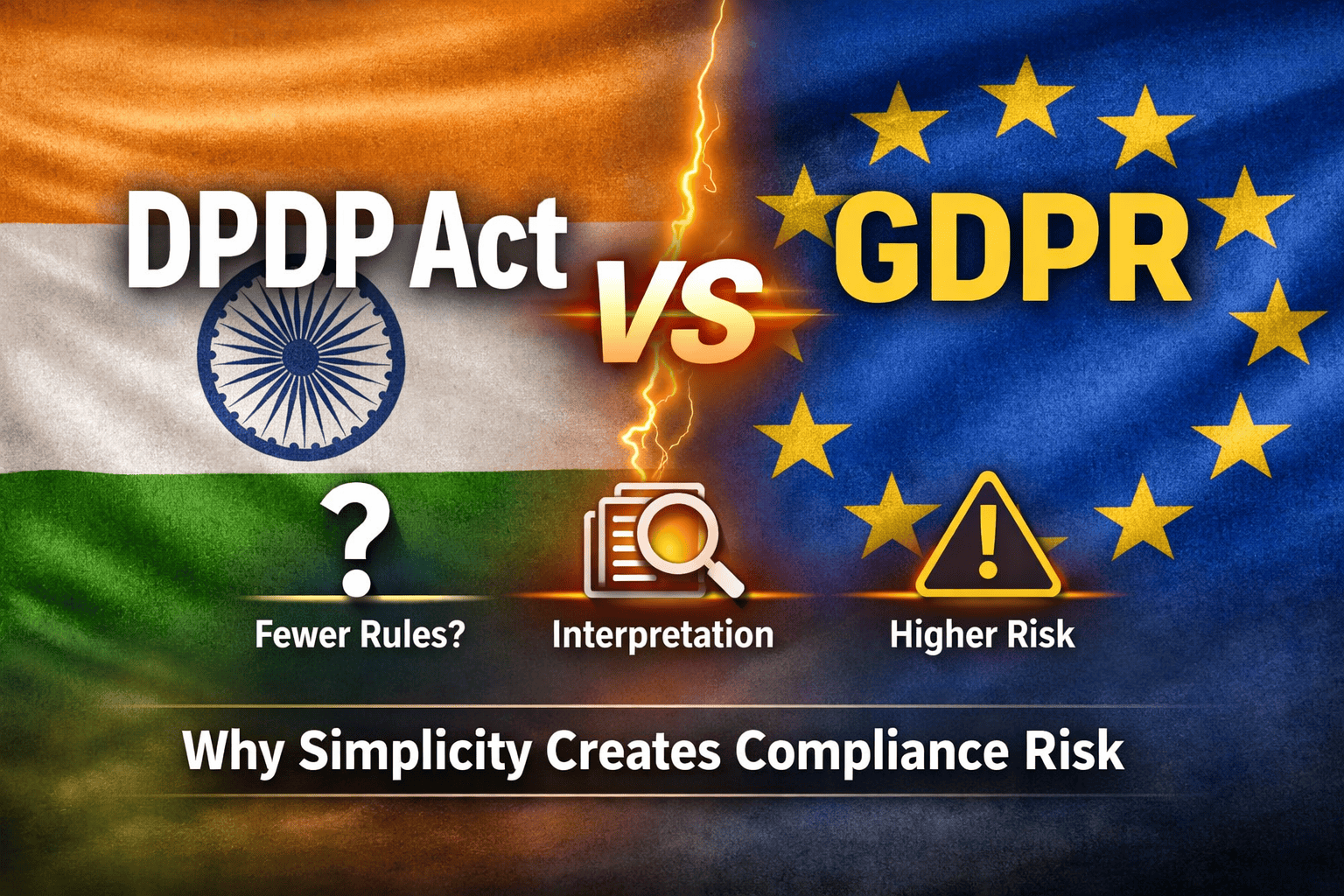DPDP Act vs GDPR comparison showing how fewer rules and interpretation create higher compliance risk