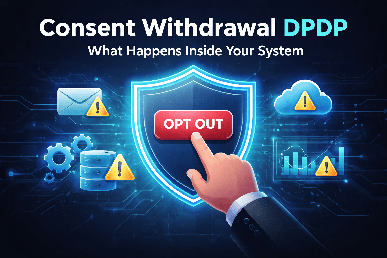 Consent withdrawal DPDP showing system behavior after user opts out with backend alerts and data processing risks