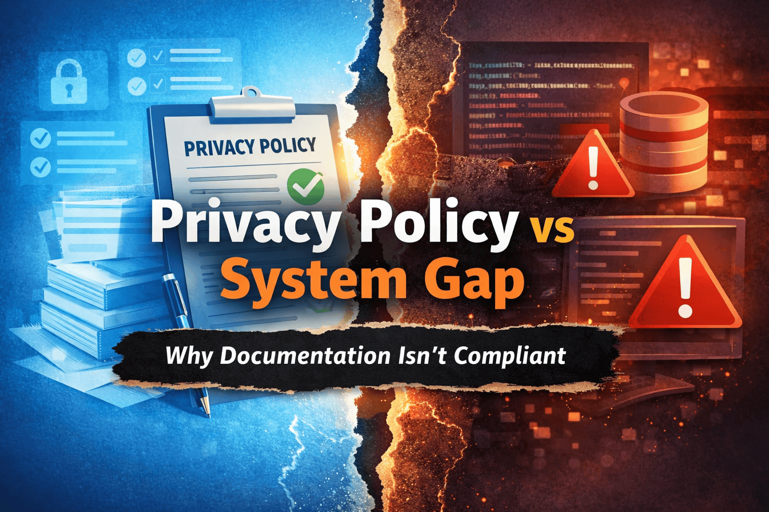 “Illustration showing the privacy policy gap between documentation and system behavior under DPDP compliance”